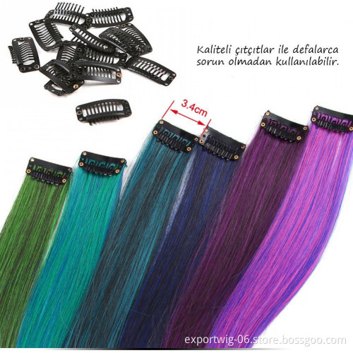 Factory Price Crochet Hair Colorful Synthetic Straight Hair Clip Hair Extension Rainbow Cheapest Party Highlights  Braiding